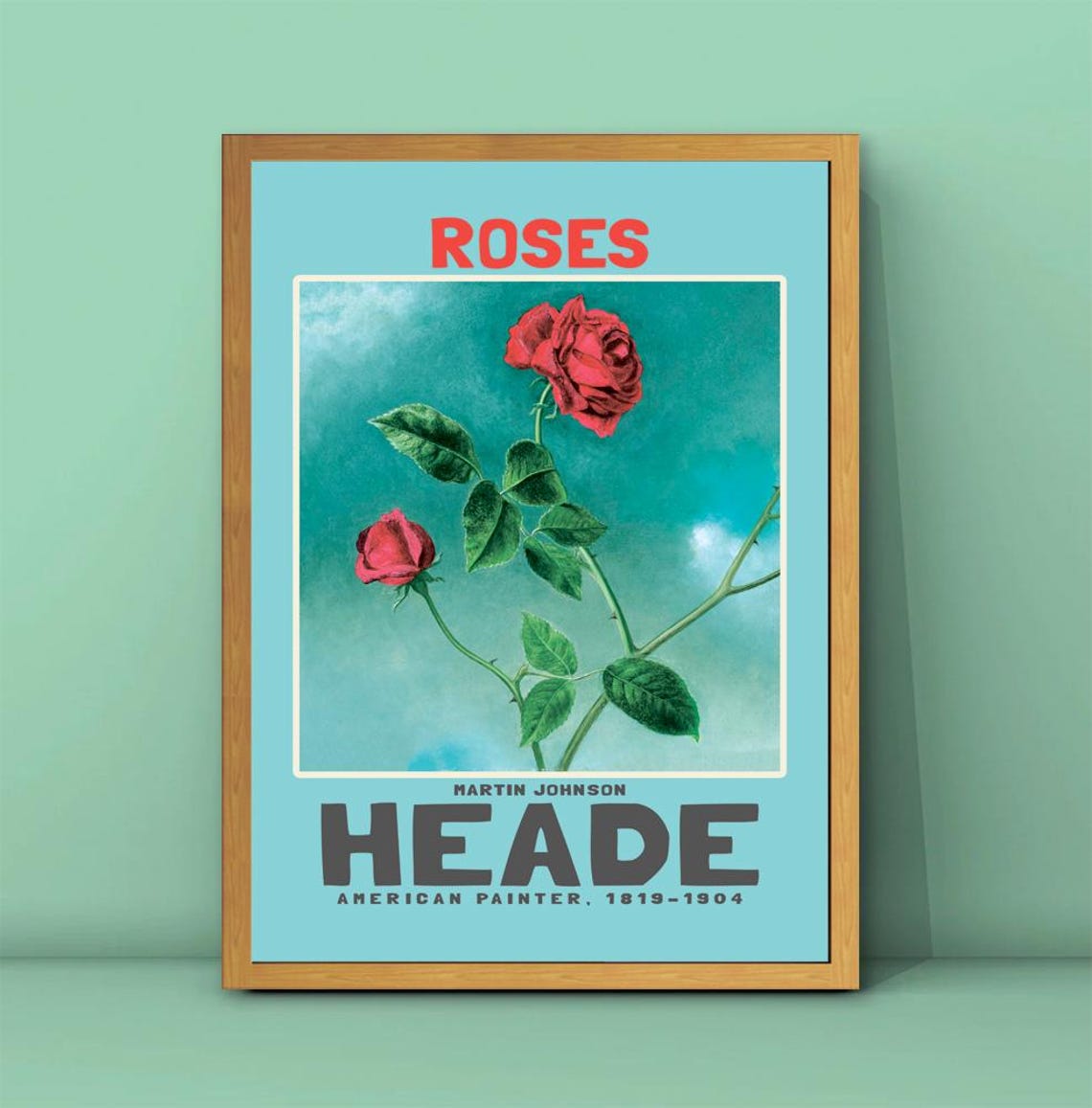 Martin Johnson Heade Red Roses On Teal Vintage Flower Poster