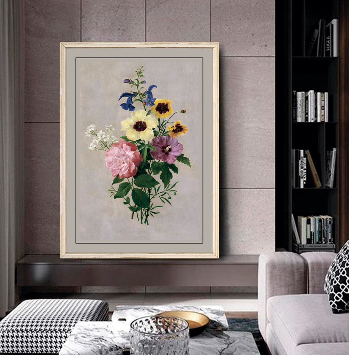 Vintage Wildflower Bouquet Rose Sunflower Botanical Art Poster - Image 2