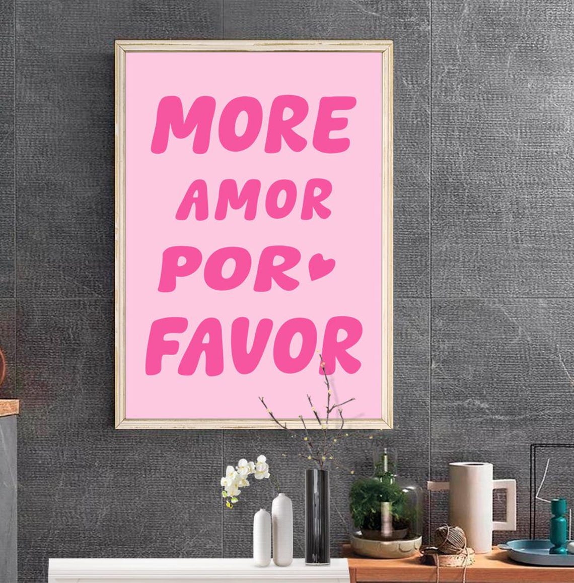 More Amor Por Favor Print Maximalist Poster More Amor Por Favor Wall Art Eclectic Wall Art Love Quote Pink Print - Image 2