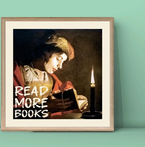 Read More Books Candlelit Vintage Reader Painting Quote Wall Print