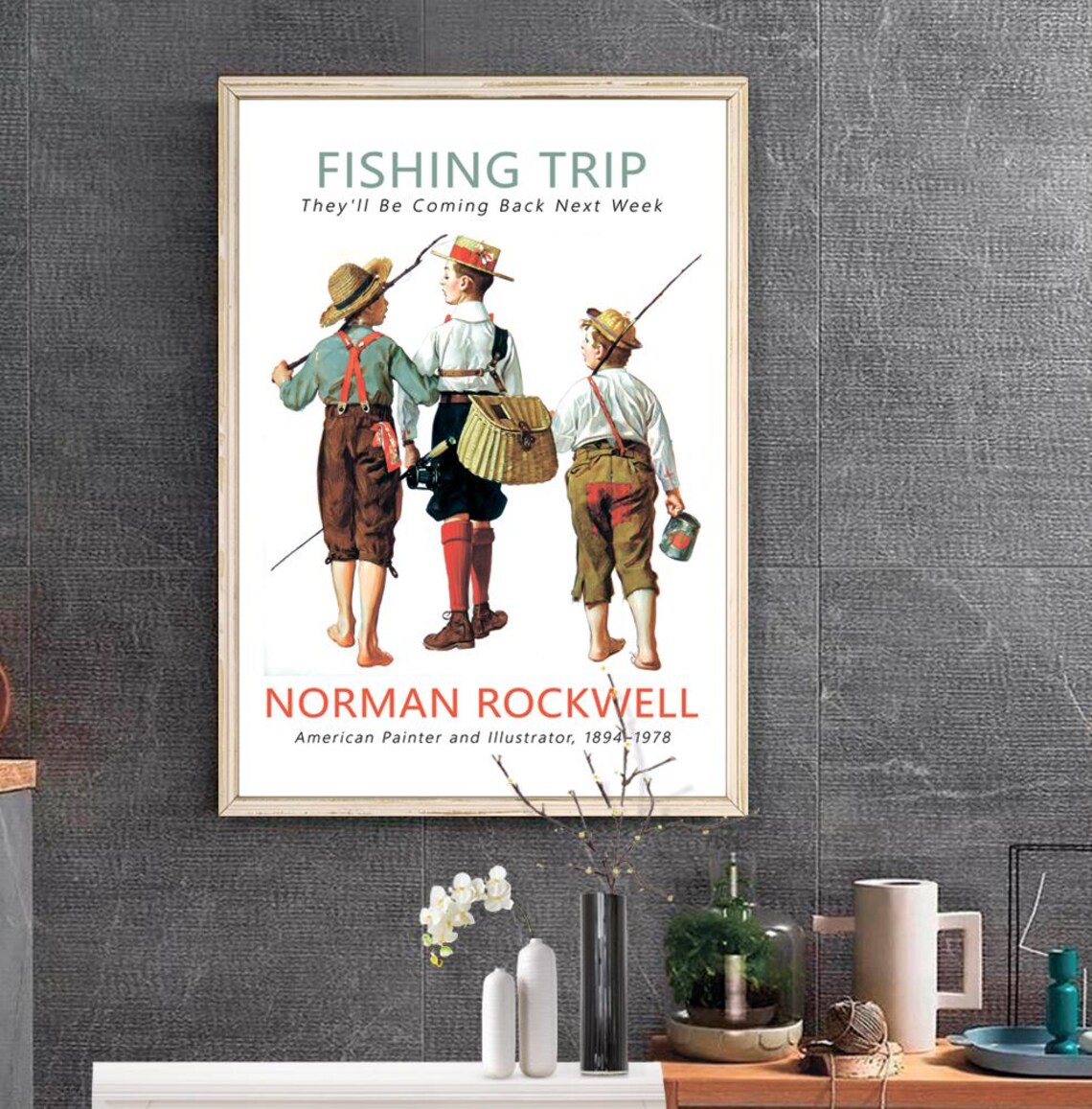 Norman Rockwell Fishing Trip Poster, Straw Boaters - Image 3