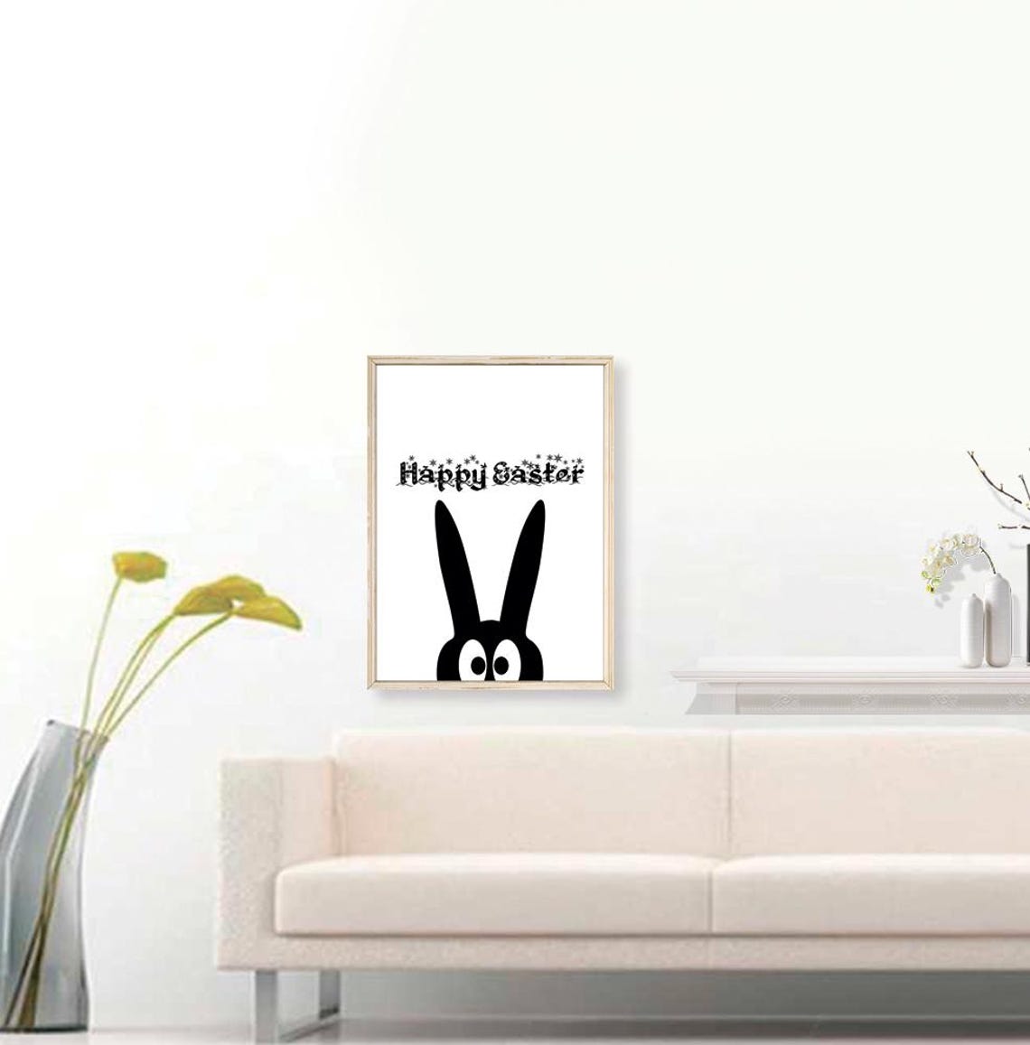 Happy Easter Blackletter Bunny Black White Spring Holiday Poster - Image 3
