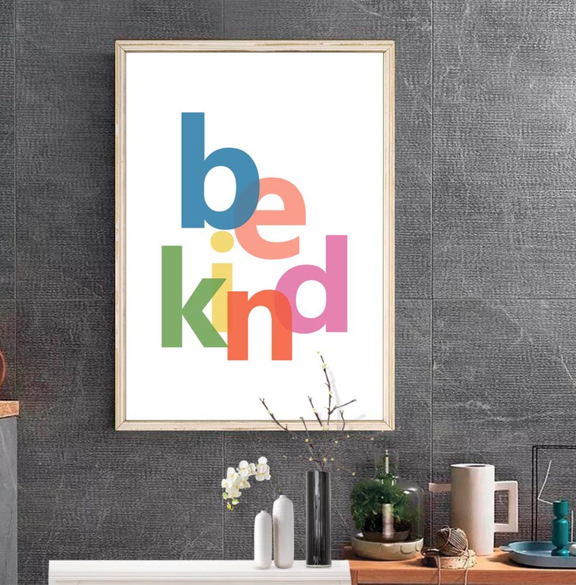 Be Kind Colorful Overlapped Letters Nursery Kids Quote Poster - Image 2