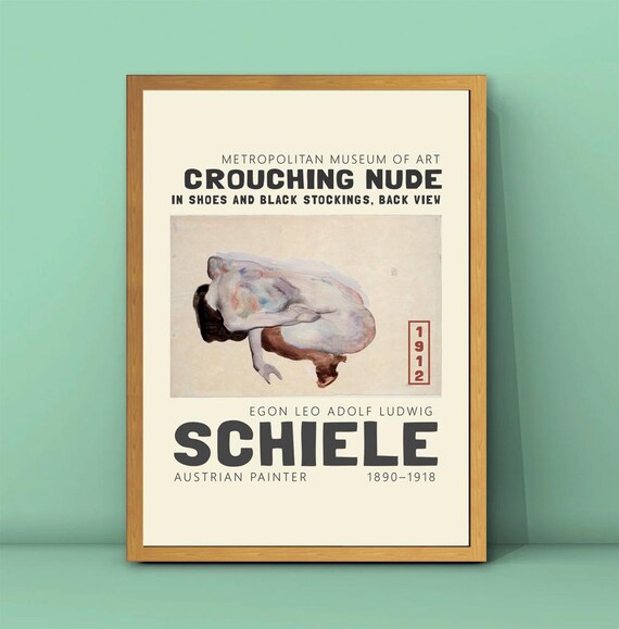Egon Schiele Crouching Nude 1912 Back View Figure Drawing Poster