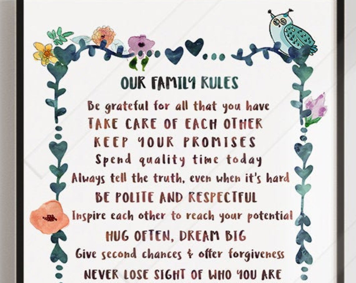 Family Rules Watercolor Art Print for Nursery