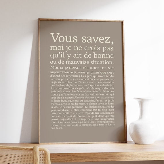 French Quote Typography Warm Taupe Minimalist Large Text Wall Art