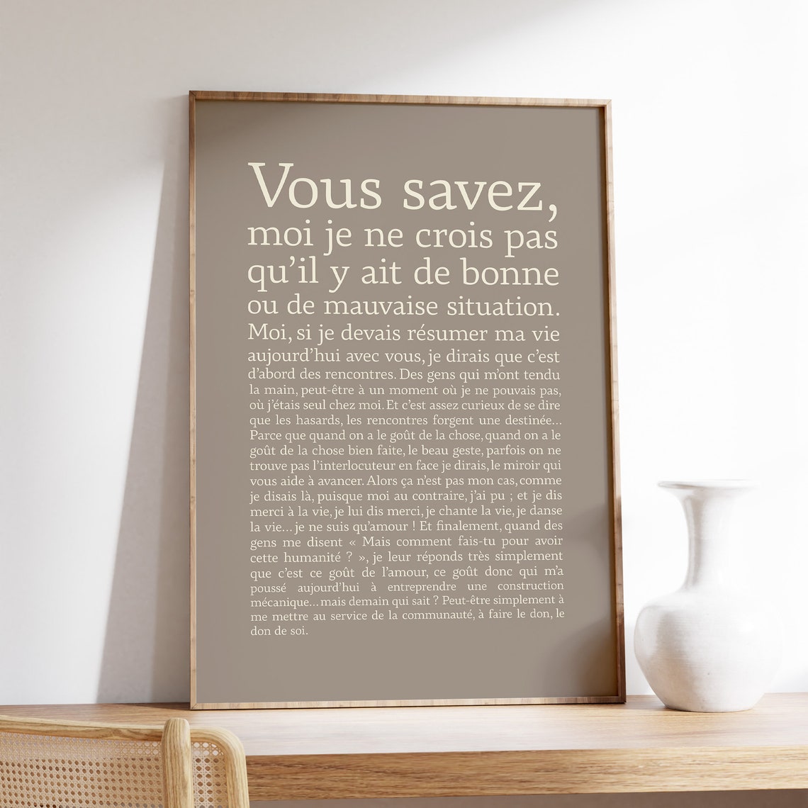 French Quote Typography Warm Taupe Minimalist Large Text Wall Art