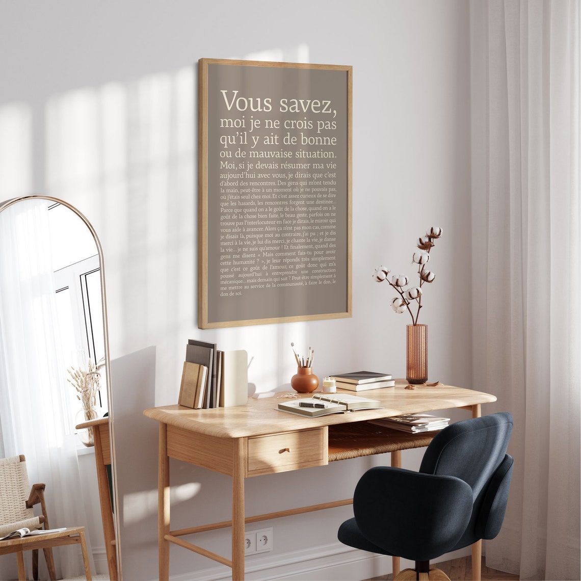 French Quote Typography Warm Taupe Minimalist Large Text Wall Art - Image 3
