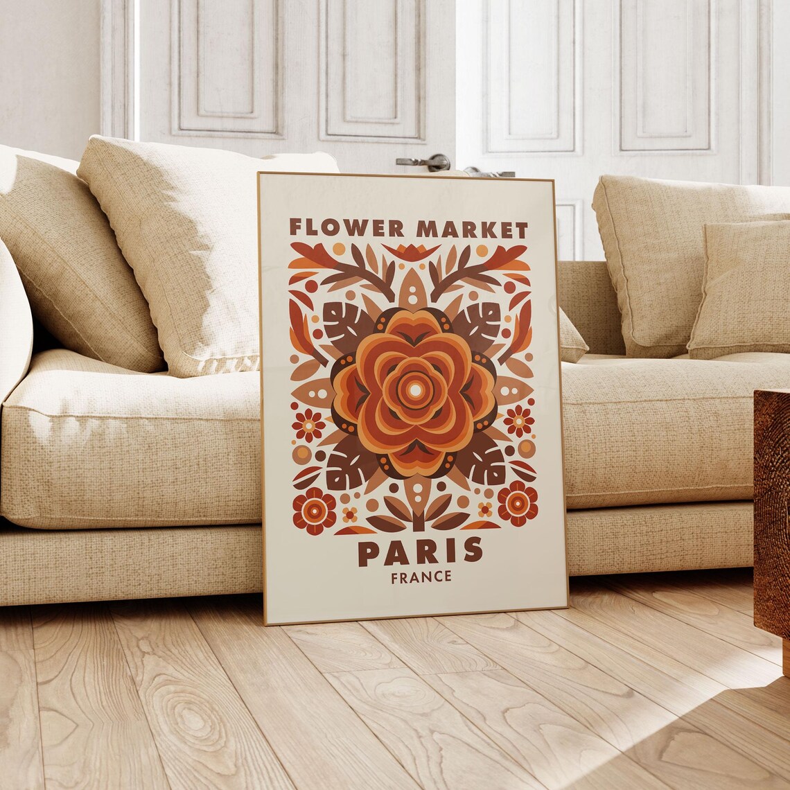 Flower Market Paris France Autumn Folk Floral Medallion Art Poster - Image 5