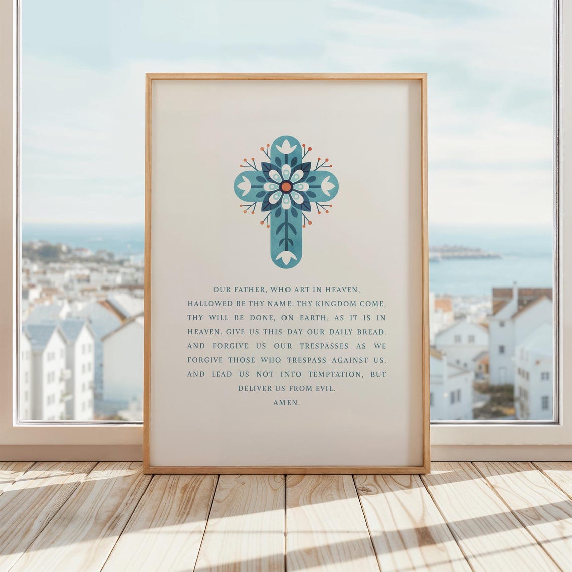 Our Father Prayer Lords Prayer Folk Cross Christian Art Poster