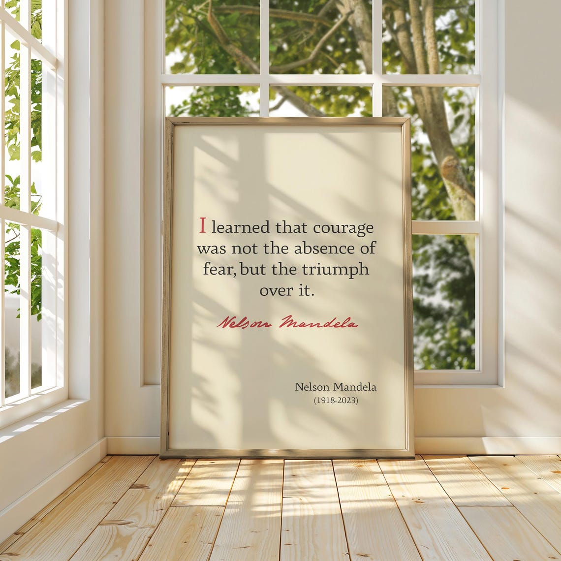 Nelson Mandela Courage Quote Triumph Over Fear Cream Typography Poster - Image 4