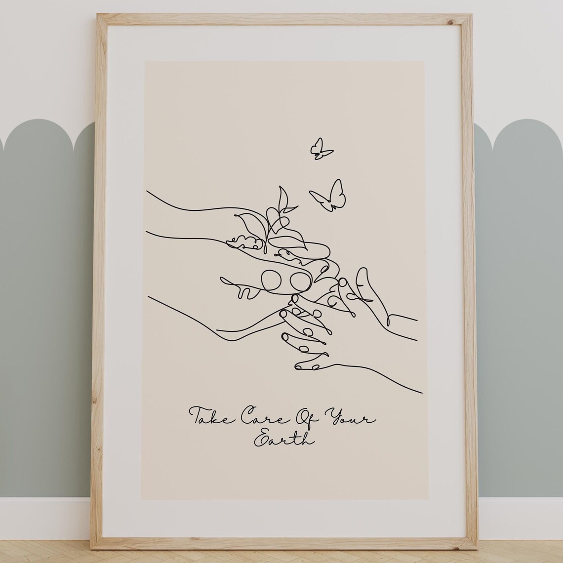 Take Care Of Your Earth Line Art Hands Minimalist Quote Poster