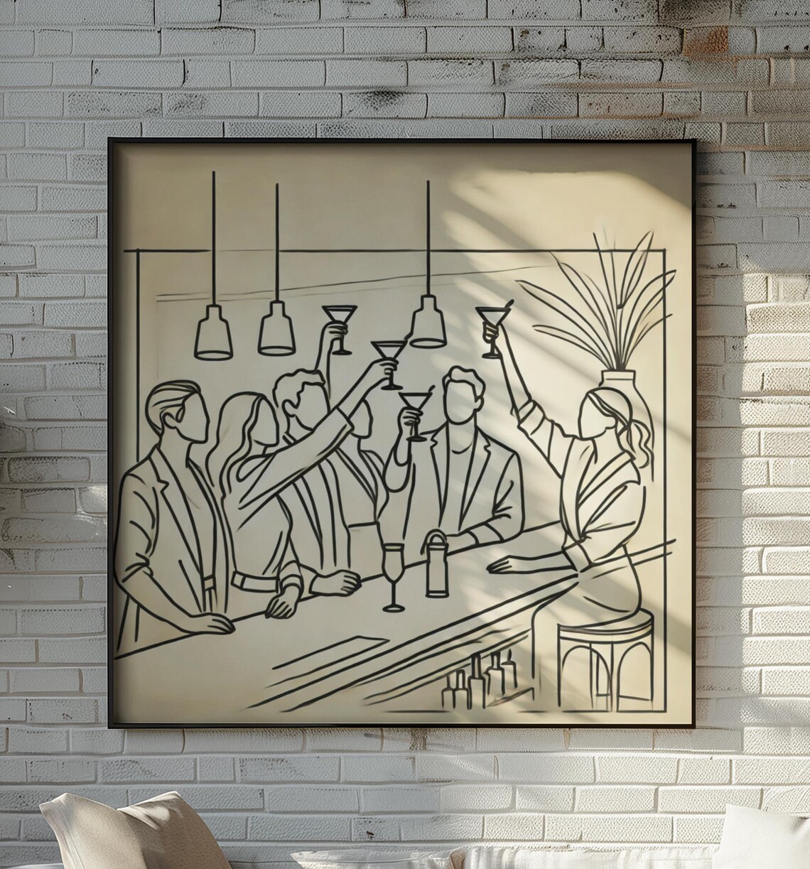 Minimalist Line Art Bar Party, Modern Cocktail Poster