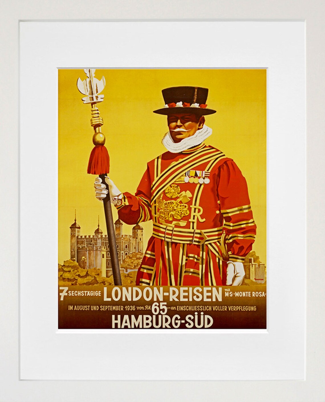 London Hamburg Süd 1936 Monte Rosa Beefeater Sailing Travel Poster