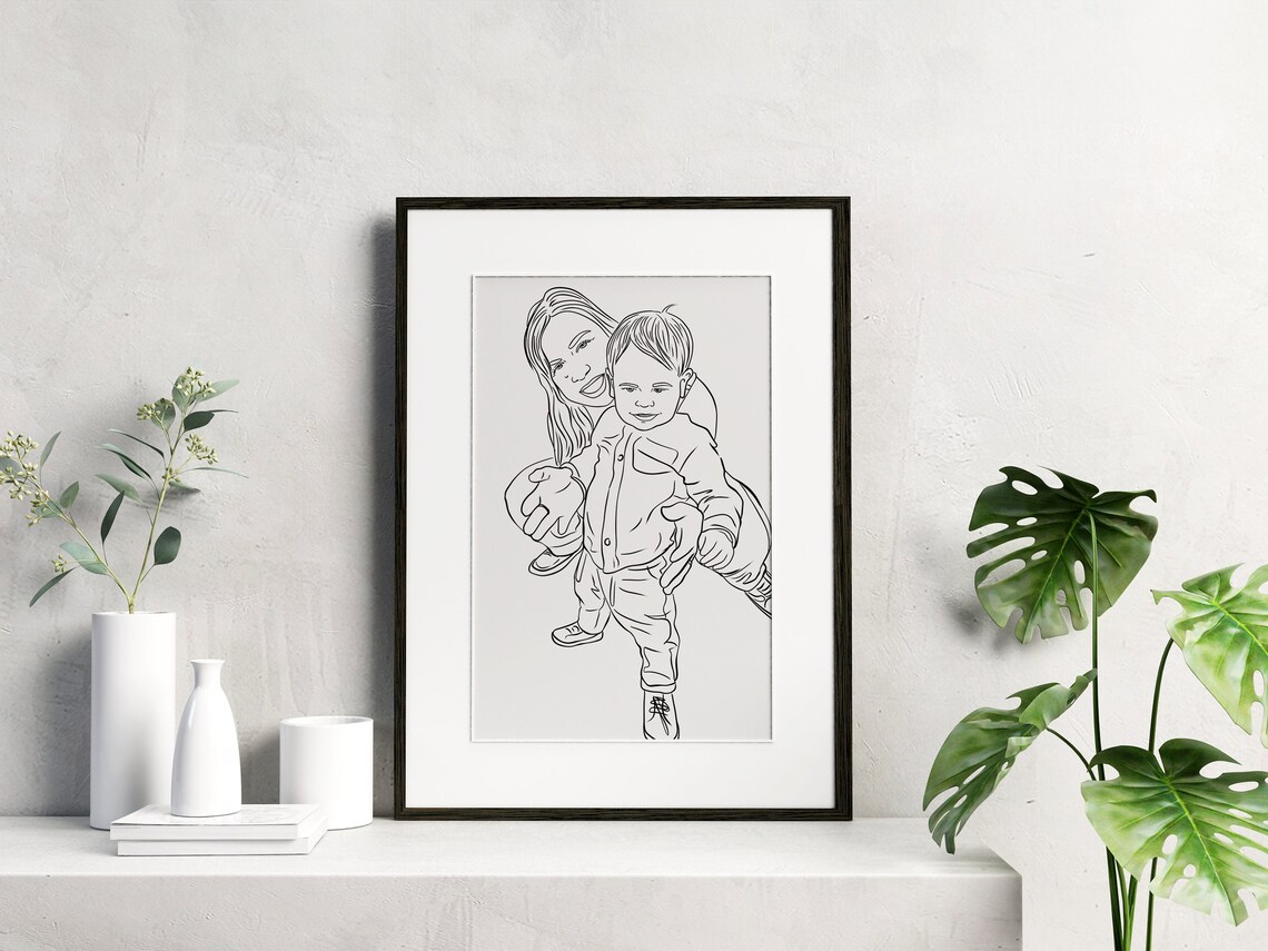 The Garcia Family Line Drawing Portrait of Parents and Kids Poster - Image 3