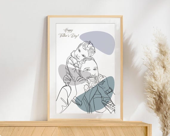 One Line Art Custom Family Portrait Fathers Day Gift Drawing From Photo Personalized Gift For Him Custom Illustration Grandpa Gift