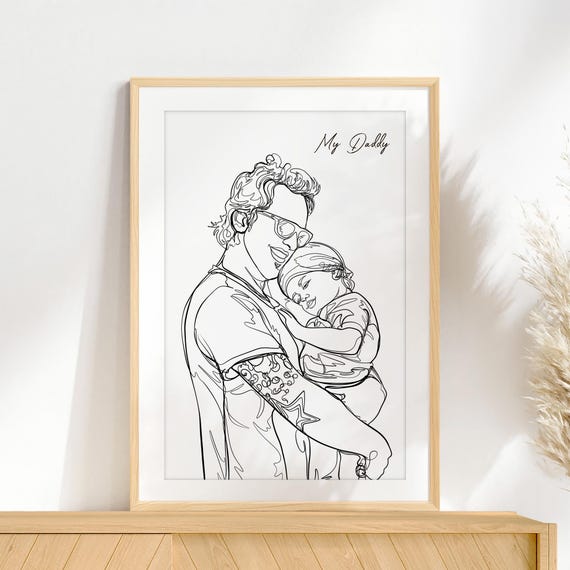 Custom Family Line Art Portrait First Fathers Day Gift Personalized Gift For Him One Line Drawing New Dad Gift Daddy Daughter Gift