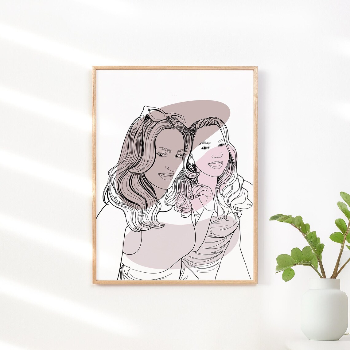 Smiling Couple Line Art Portrait with Heartburst Detail Poster - Image 3