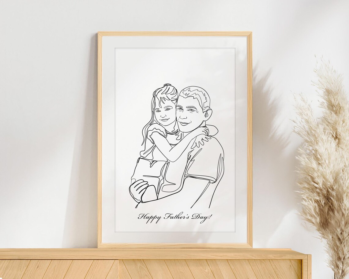 Happy Father's Day Warm Dad and Daughter Line Drawing Hug Poster