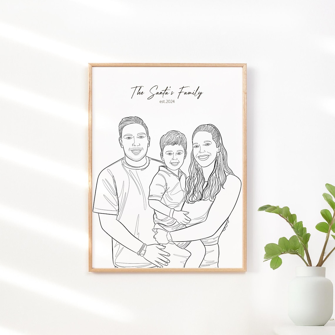 The Santas Family Est 2024 Custom Line Portrait with Child Poster