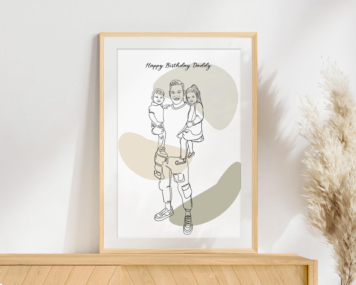 Custom Family Line Art Portrait With Dog and Five Members Poster - Image 3