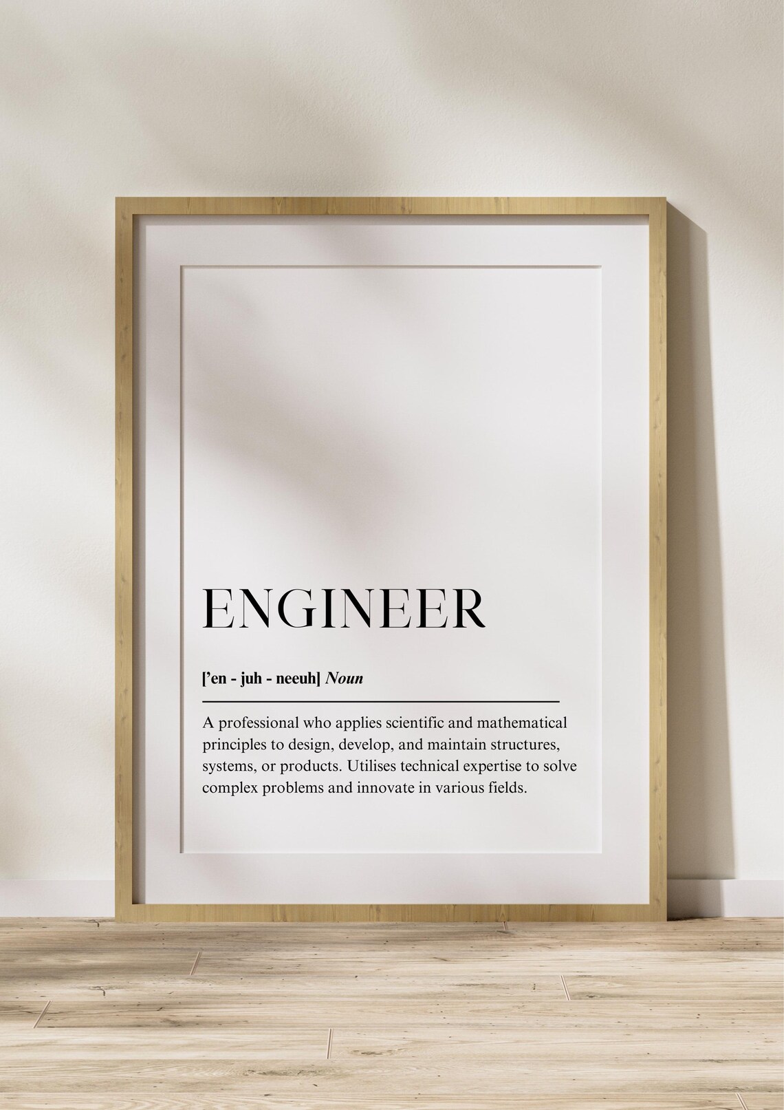 Engineer Definition Poster, Minimalist Dictionary Art Print