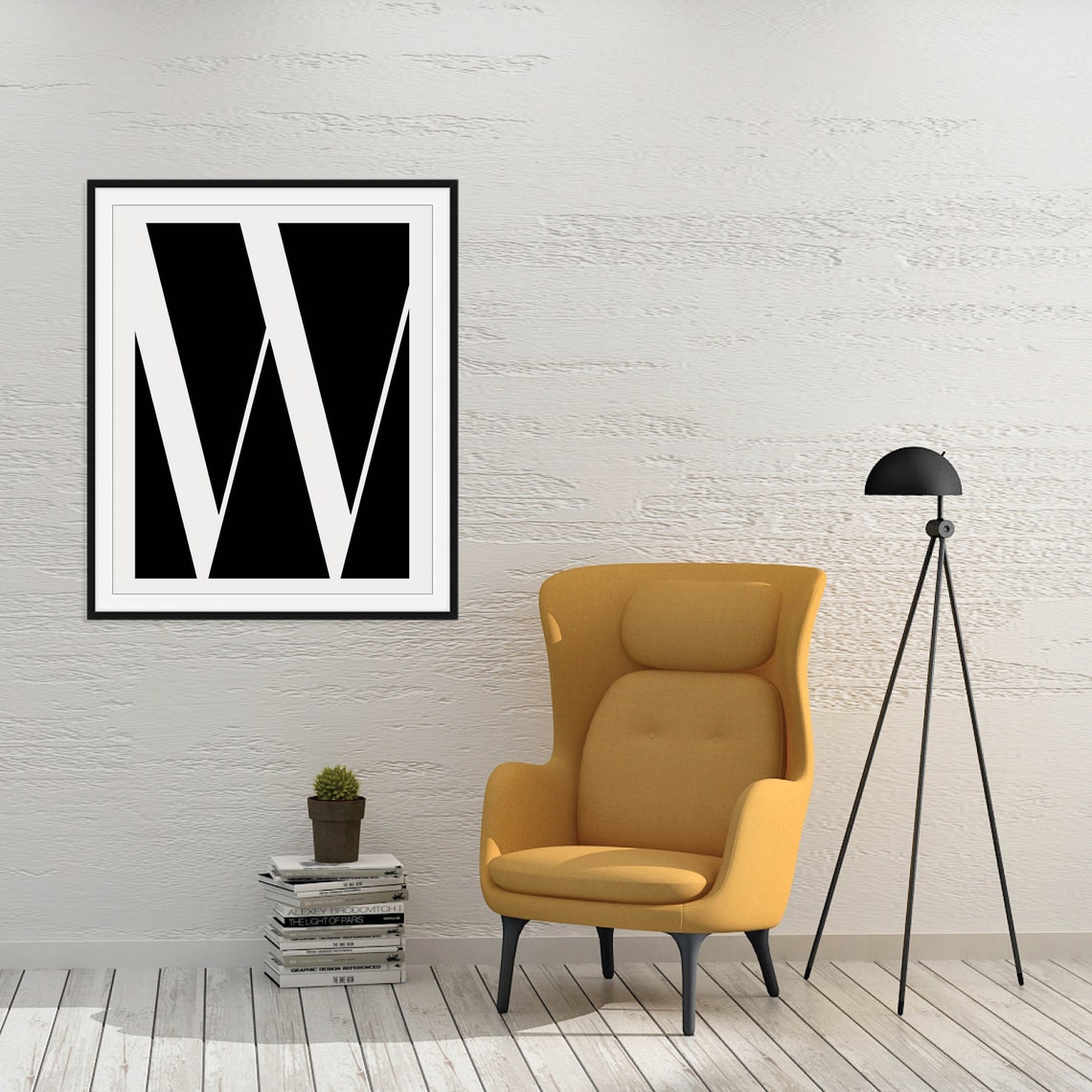 Black and White Initial Letter Monogram Modern Wall Art Decor Set - Image 2
