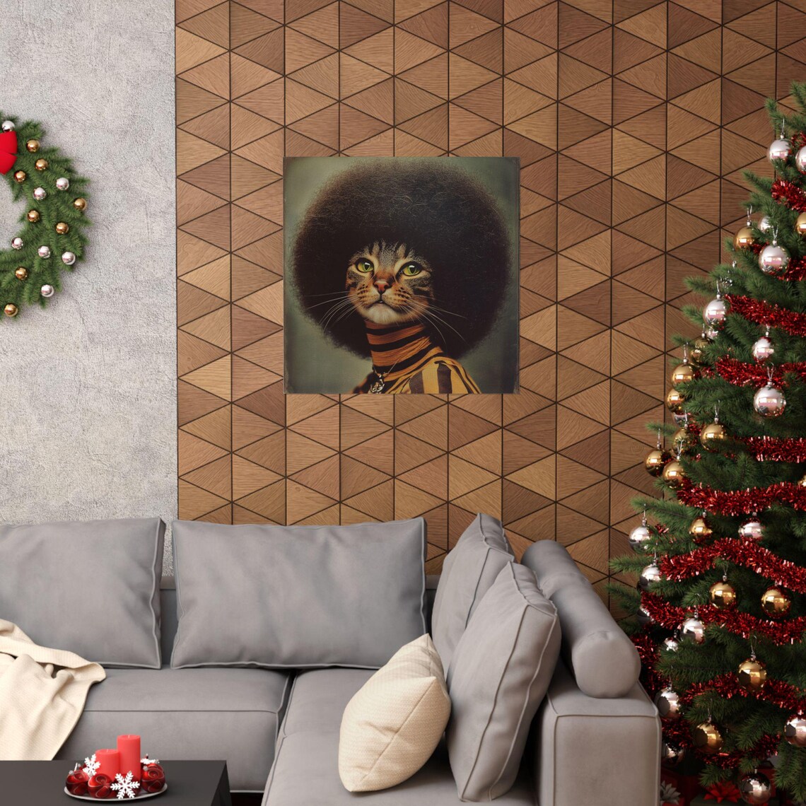 Funky Afro Cat, Retro Home Decor Poster - Image 2