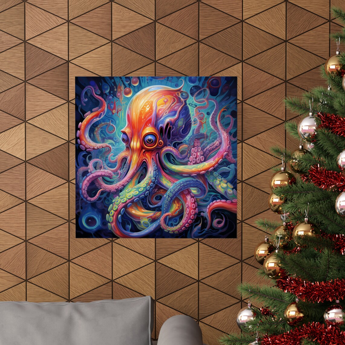 Abstract Tropical Octopus Poster, Psychedelic Ocean Art - Image 4