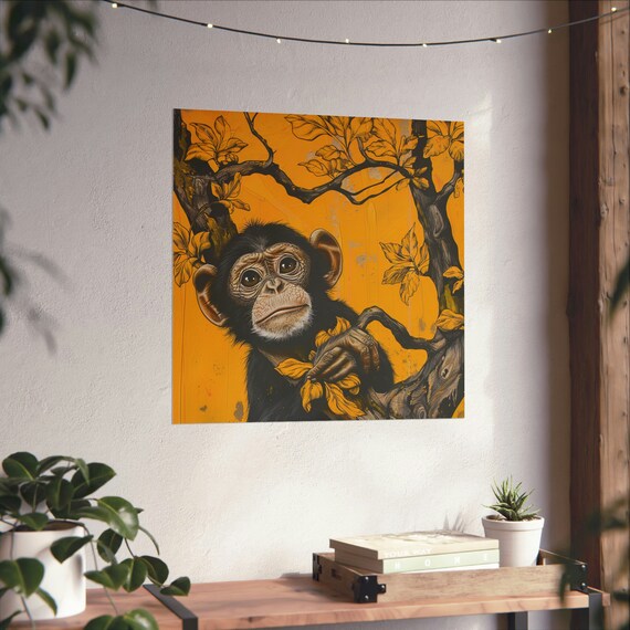 Curious Monkey Poster, Abstract Modern Animal Art