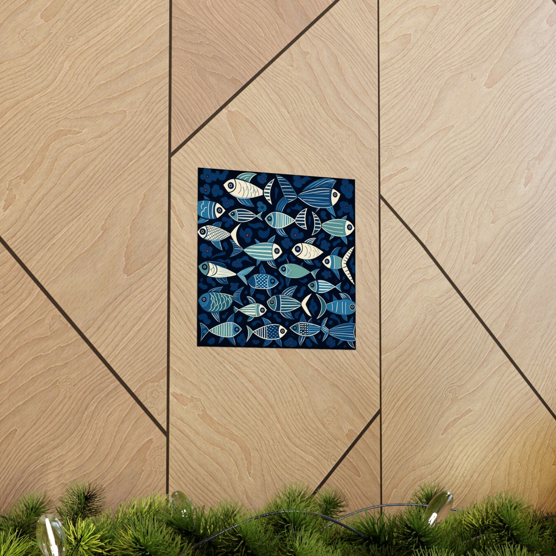 Blue Fish Pattern Poster, Monochromatic Abstract - Image 3