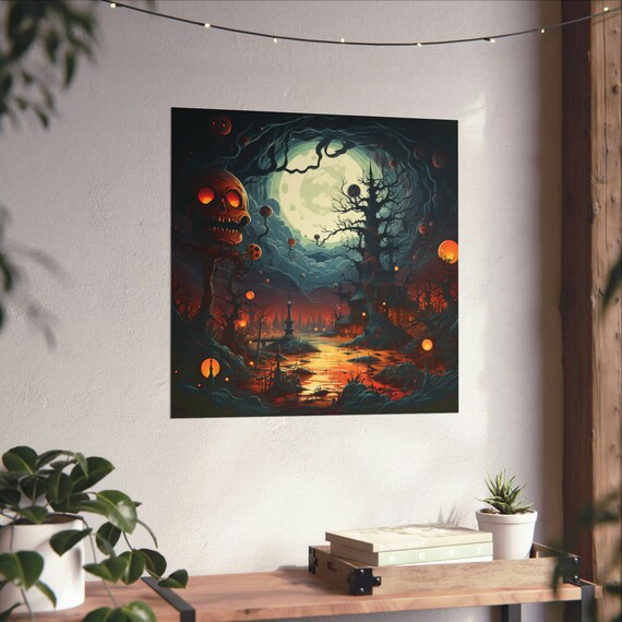 Halloween Night Skull Moon Lit Night Art Print