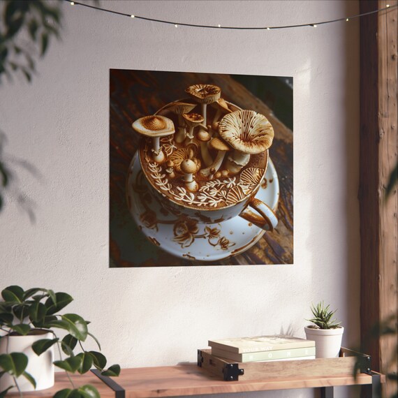 Mushroom Coffee Abstract Art Print, Trippy Modern Art
