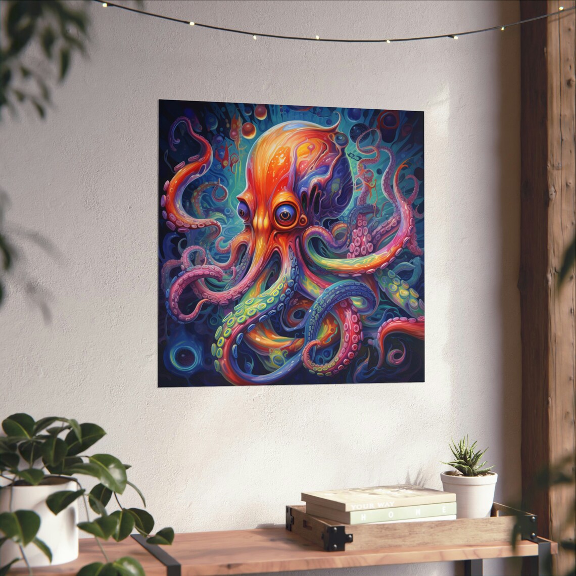 Abstract Tropical Octopus Poster, Psychedelic Ocean Art