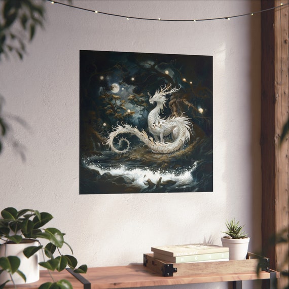 Moon Dragon Poster, Fantasy Wall Decor