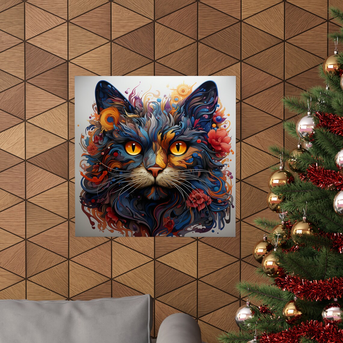 Rainbow Cat 2, Psychedelic Cat Art Print - Image 3
