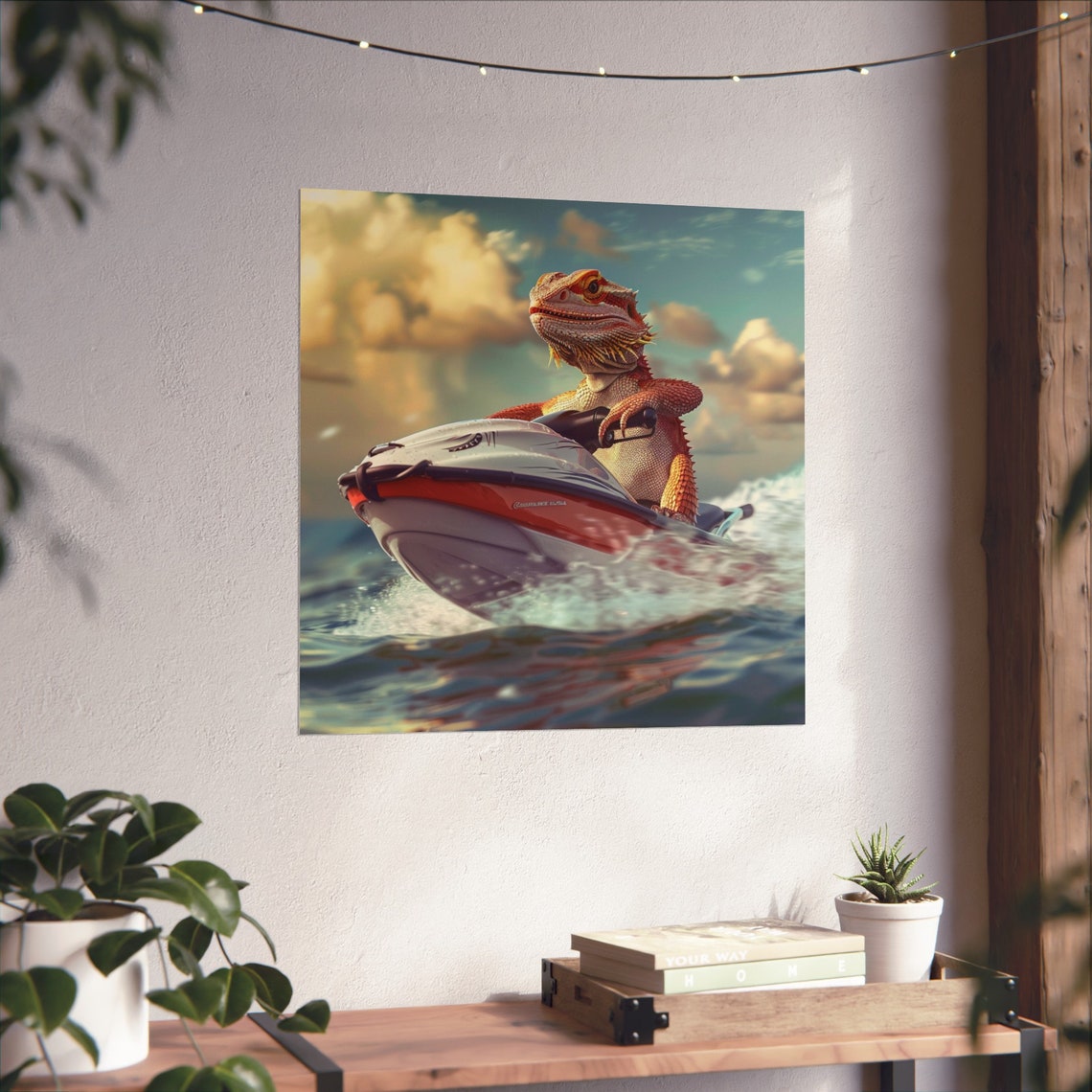 Jet Skiing Bearded Dragon, Reptile Humor Poster