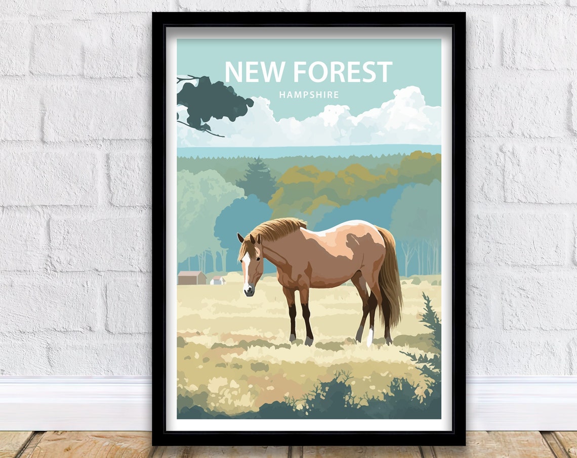 New Forest Hampshire Grazing Pony Rolling Forest Meadow Poster