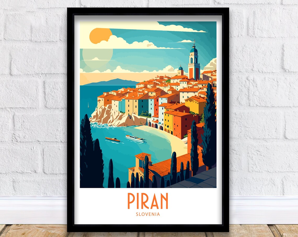 Piran Slovenia Adriatic Old Town Seaside Belfry Colorful Art Poster