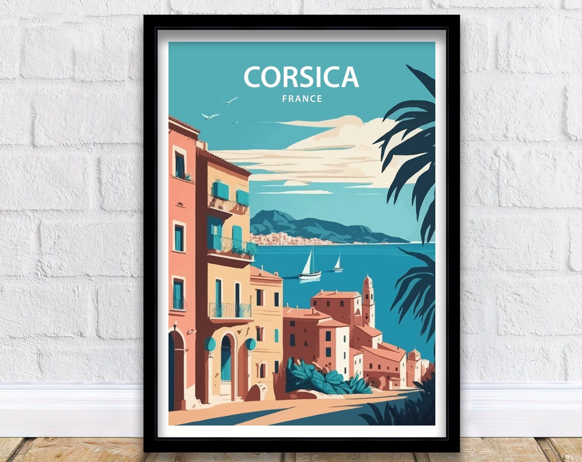 Corsica France Mediterranean Harbor Town And Sailboats Coastal Poster