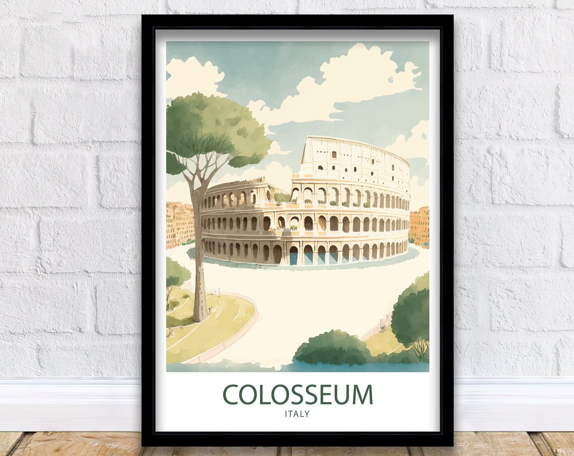 Colosseum Rome Travel Poster, Historic Landmark Print