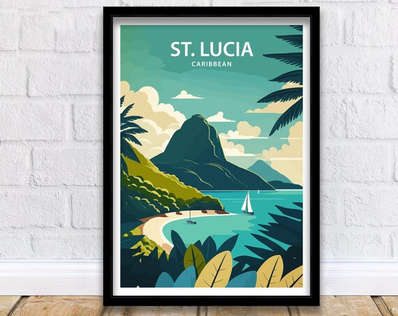 Saint Lucia Travel Poster, Island Wall Art