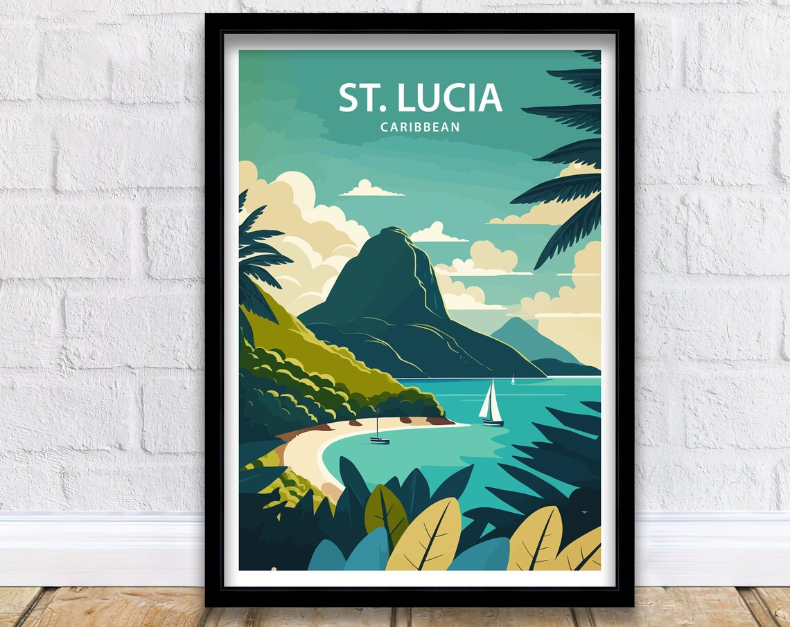 Saint Lucia Travel Poster, Island Wall Art