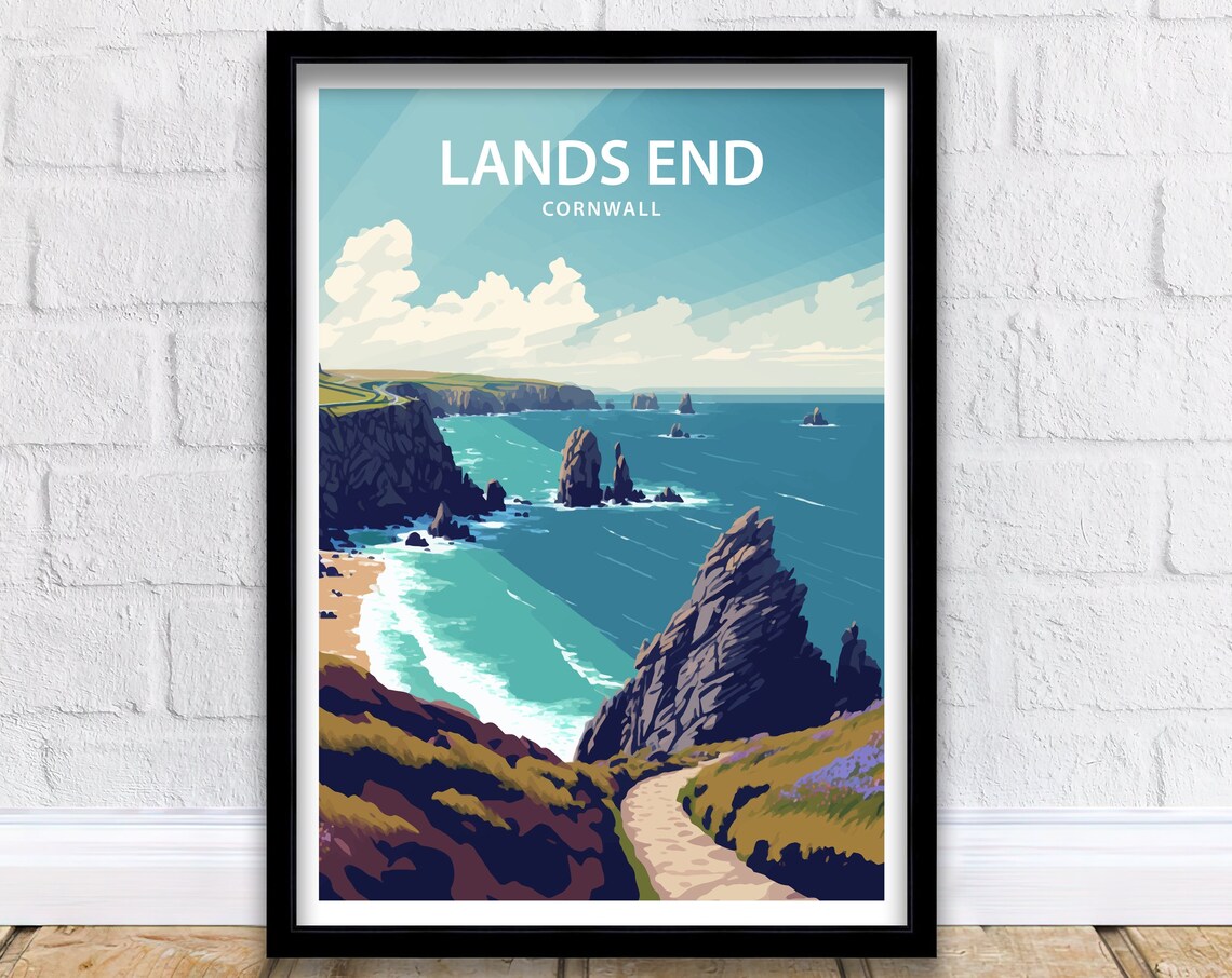 Lands End Cornwall Travel Poster, Wall Art Print