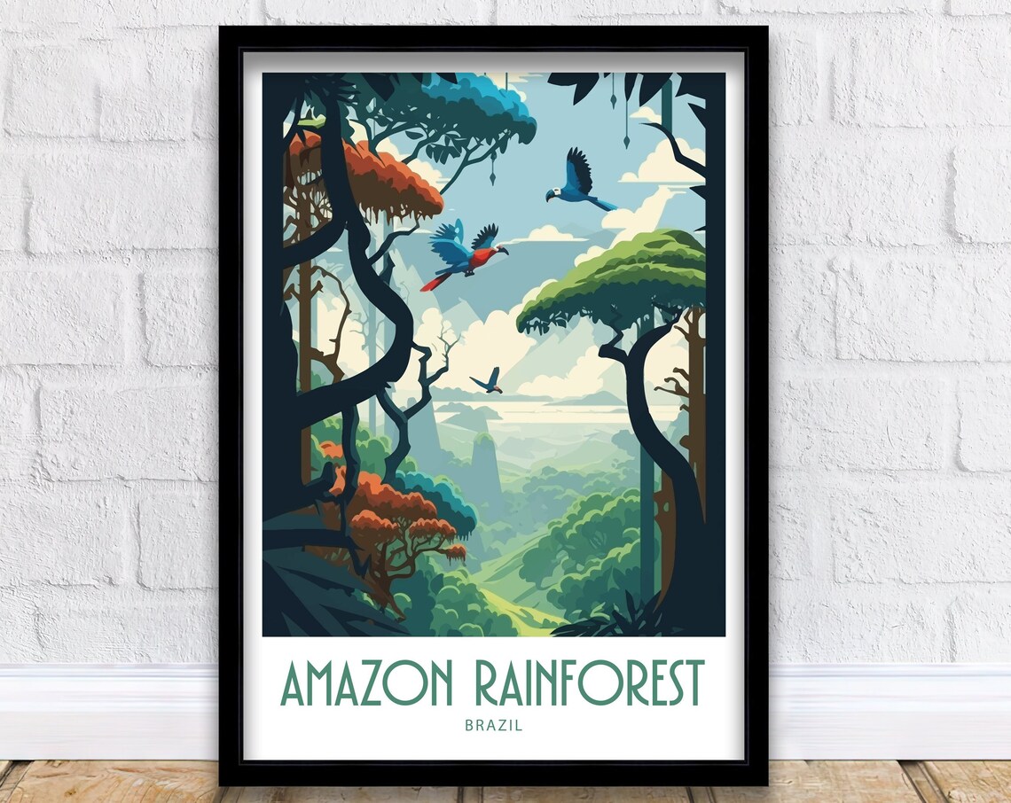 Amazon Rainforest Travel Poster, Brazil Tropical Rainforest