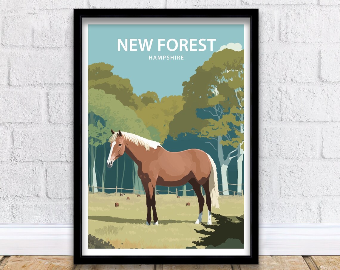 New Forest Hampshire Chestnut Horse Meadow Woodland Travel Poster