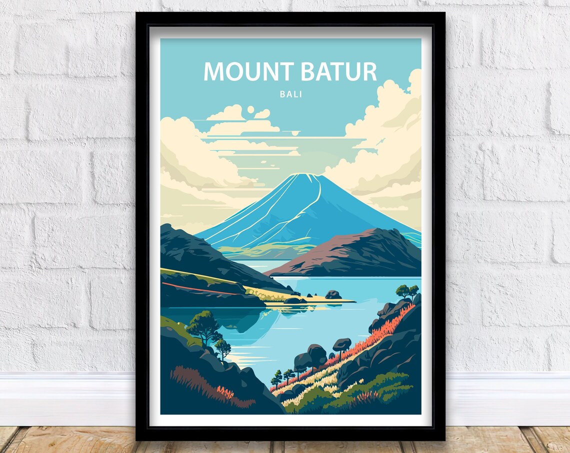Mount Batur Travel Poster, Bali Wall Art