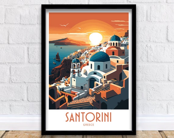 Santorini Illustration Travel Poster
