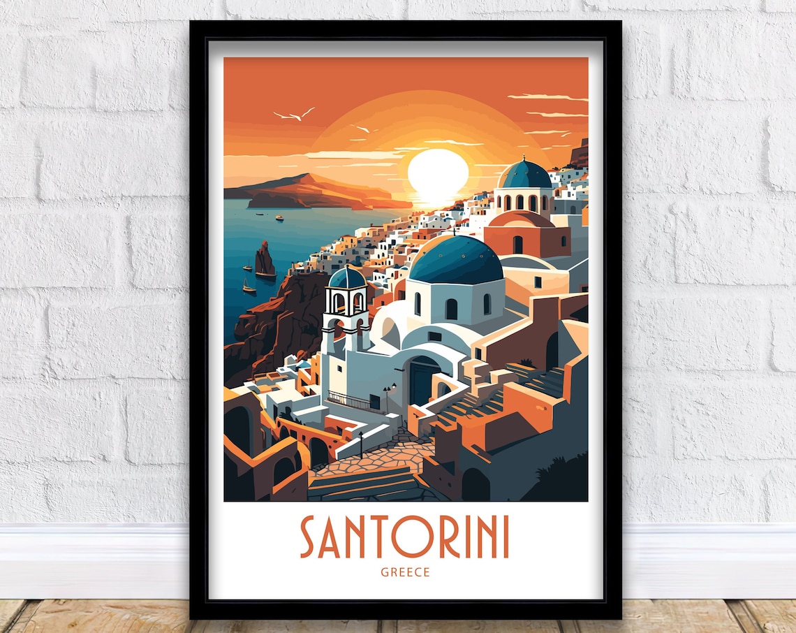 Santorini Illustration Travel Poster