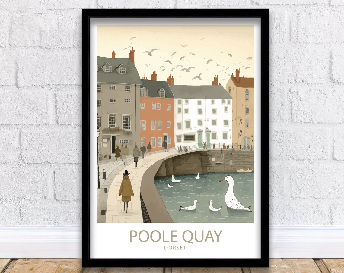 Poole Quay Dorset Harbour Gulls Townhouses Vintage Travel Poster